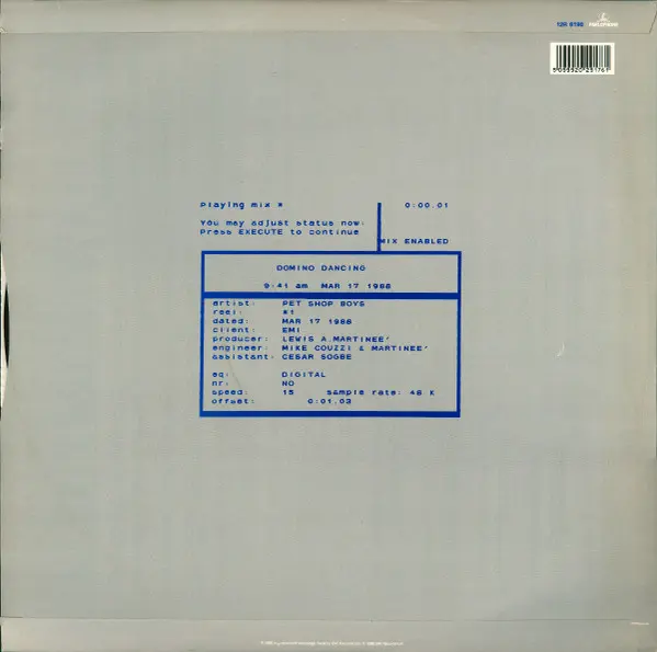 Pet Shop Boys - Domino Dancing, Electronic, Latin, Pop, Electro, Freestyle, Synth-pop, 1988 - Parlophone, UK, Vinyl 1x 12", 4