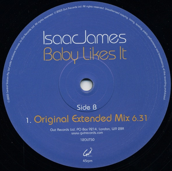Isaac James - Baby Likes It, Electronic, House, 2003 - Gut Records, UK, Vinyl 1x 12"