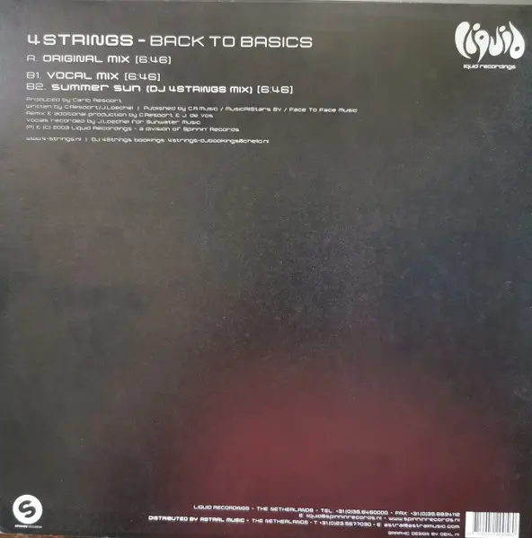4 Strings - Back To Basics, Electronic, Trance, 2004 - Liquid Recordings, Netherlands, Vinyl 1x 12"