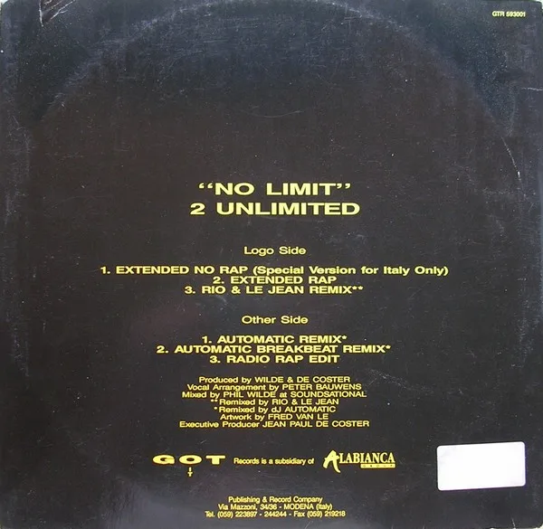 Album cover for No Limit by 2 Unlimited