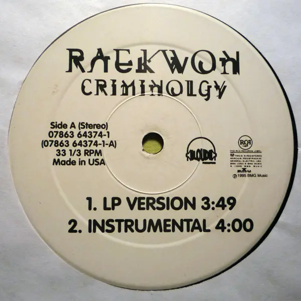 Raekwon Featuring Tony Starks - Criminology / Glaciers Of Ice, Hip Hop, 1995 - BMG, Loud Records, RCA Records Label, US, Viny