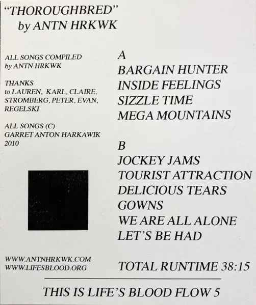 Antn Hrkwk - Thoroughbred, Electronic, Electro, Experimental, Glitch, 2010 - Life's Blood, US, Vinyl 1x LP, Limited Edition