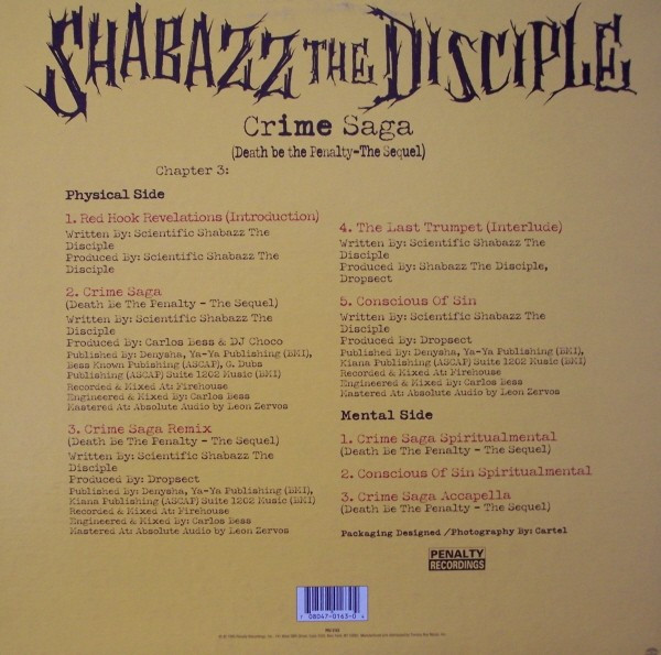 Shabazz The Disciple - Crime Saga (Death Be The Penalty - The Sequel), Hip Hop, 1995 - Penalty Recordings, US, Vinyl 1x 12", 