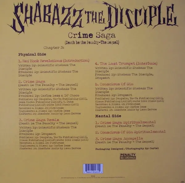 Shabazz The Disciple - Crime Saga (Death Be The Penalty - The Sequel), Hip Hop, 1995 - Penalty Recordings, US, Vinyl 1x 12", 