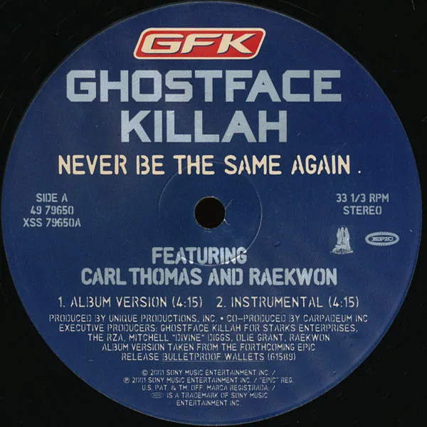 Album cover for Never Be The Same Again by Ghostface Killah