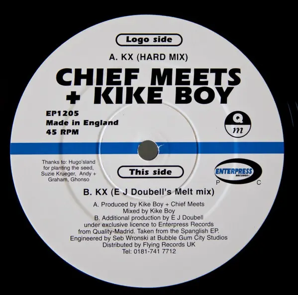 Chief Meets Kike Boy - KX, Electronic, Hard Trance, 1998 - Enterpress Records, UK, Vinyl 1x 12"