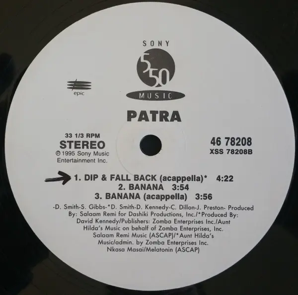 Patra - Dip & Fall Back, Hip Hop, Reggae, Dancehall, Ragga HipHop, 1995 - 550 Music, US, Vinyl 1x 12", 33 ⅓ RPM, Stereo