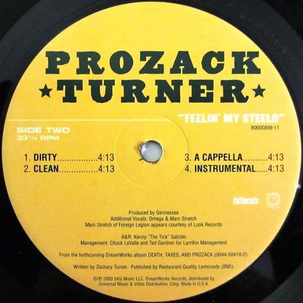 Prozack Turner - Feelin' My Steelo (Kut Masta Kurt Remix), Hip Hop, 2003 - DreamWorks Records, US, Vinyl 1x 12", 33 ⅓ RPM
