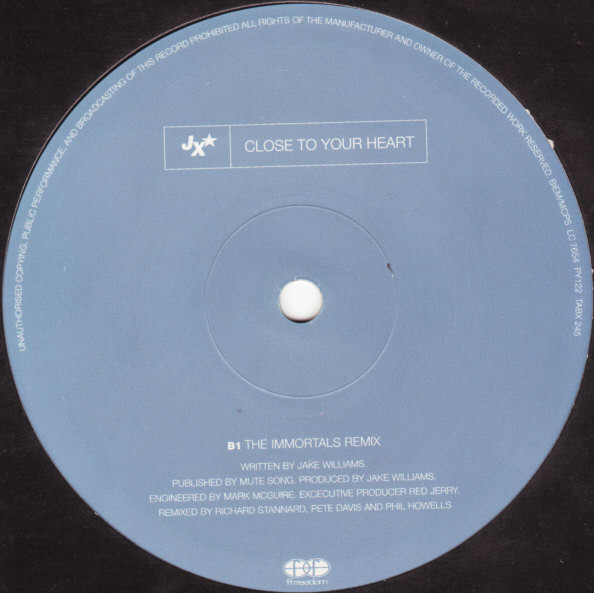 JX - Close To Your Heart, Electronic, Drum n Bass, Trance, 1997 - Ffrreedom, UK & Europe, Vinyl 1x 12", 33 ⅓ RPM