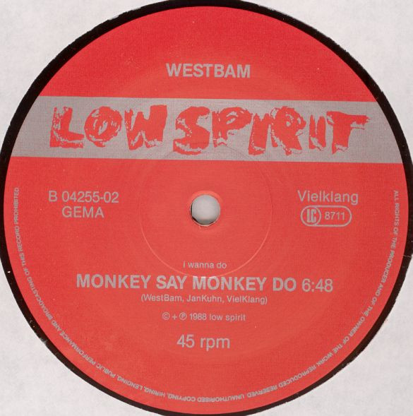 WestBam - Disco Deutschland / Monkey Say Monkey Do, Electronic, House, New Beat, 1988 - Low Spirit Recordings, Germany, Vinyl