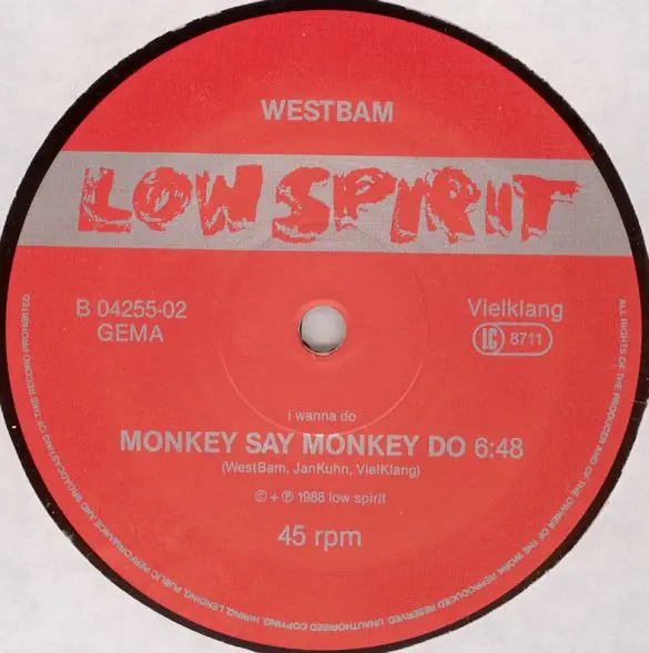 WestBam - Disco Deutschland / Monkey Say Monkey Do, Electronic, House, New Beat, 1988 - Low Spirit Recordings, Germany, Vinyl
