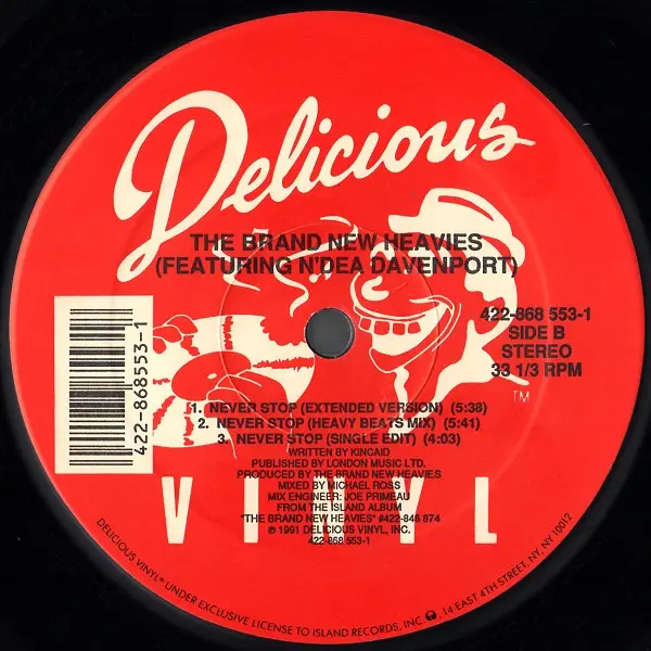 Brand New Heavies, The Featuring N'Dea Davenport - Never Stop, Electronic, Acid Jazz, House, 1991 - Delicious Vinyl, US, Viny