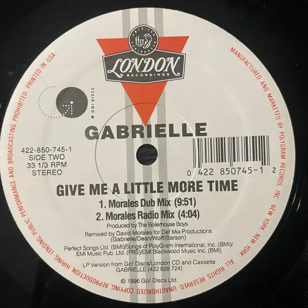 Gabrielle - Give Me A Little More Time, Electronic, Downtempo, Garage House, House, 1996 - FFRR, US, Vinyl 1x 12", 33 ⅓ RPM