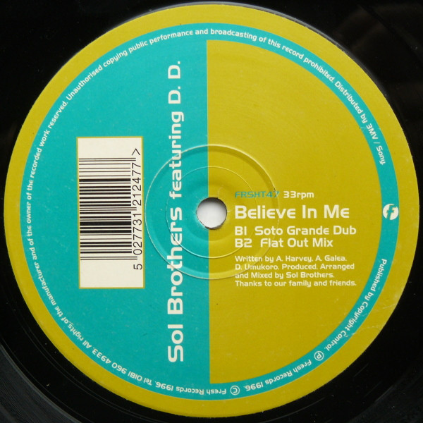 Sol Brothers - Believe In Me, Electronic, House, 1996 - Fresh, UK, Vinyl 1x 12"