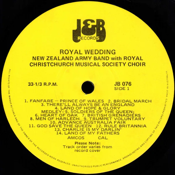 Album cover for Royal Wedding by New Zealand Army Band With The Royal Christchurch Musical Society Choir