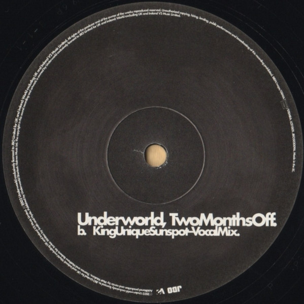 Underworld - Two Months Off, Electronic, House, Progressive House, 2002 - JBO, V2, UK, Vinyl 1x 12", 33 ⅓ RPM, Single, Stereo