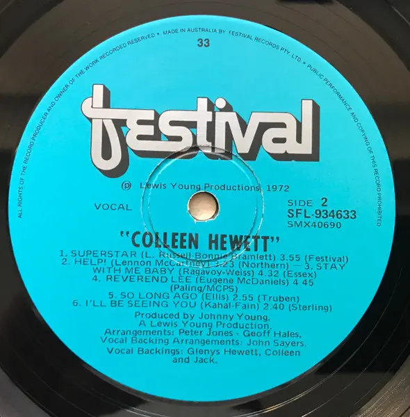 Colleen Hewett - Colleen Hewett, Funk / Soul, Pop, 1972 - Festival Records, Australia, Vinyl 1x LP, Album