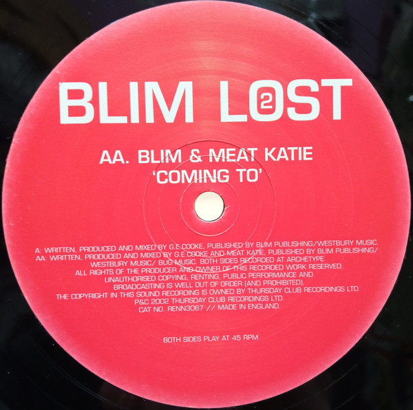 B.L.I.M. & Meat Katie - Lost 2, Electronic, Breakbeat, Breaks, 2002 - Thursday Club Recordings (TCR), UK, Vinyl 1x 12", 45 RP