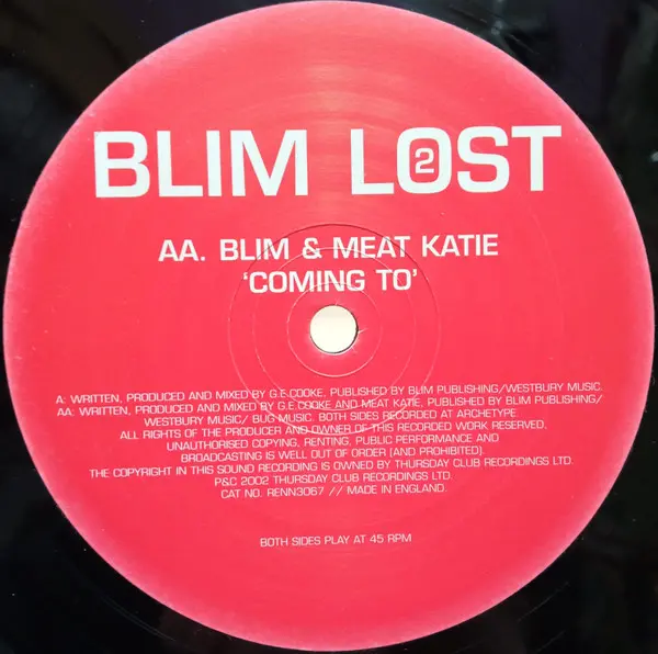 B.L.I.M. & Meat Katie - Lost 2, Electronic, Breakbeat, Breaks, 2002 - Thursday Club Recordings (TCR), UK, Vinyl 1x 12", 45 RP