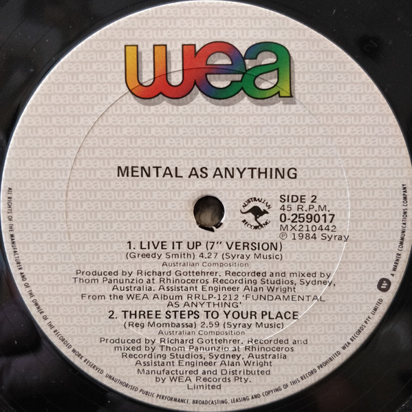Mental As Anything - Live It Up, Rock, Pop Rock, 1985 - WEA, Australia, Vinyl 1x 12", 45 RPM, Maxi-Single
