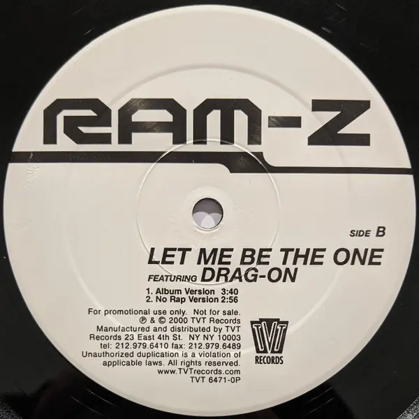 Ram-Z - Let Me Be The One, Funk / Soul, Contemporary R&B, 2000 - TVT Records, US, Vinyl 1x 12", Promo