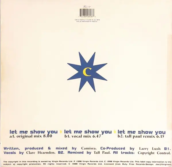Camisra - Let Me Show You, Electronic, Euro House, Progressive House, 1998 - VC Recordings, UK, Vinyl 1x 12", 33 ⅓ RPM