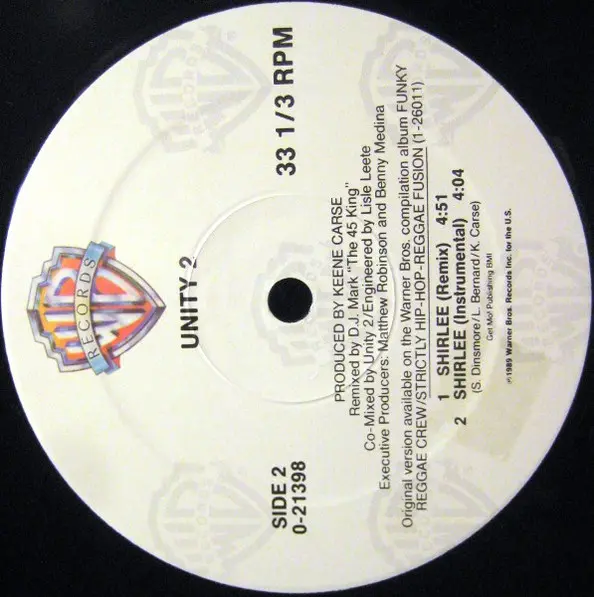 Unity 2 - Shirlee, Hip Hop, Ragga HipHop, 1989 - Warner Bros. Records, US, Vinyl 1x 12", 33 ⅓ RPM