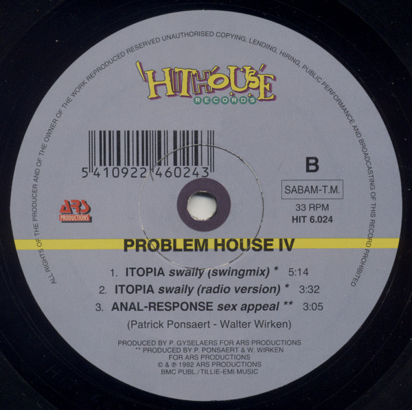 Problem House - Problem House 4, Electronic, Acid, Breakbeat, Techno, 1992 - Hithouse Records, Belgium, Vinyl 1x 12", 33 ⅓ RP