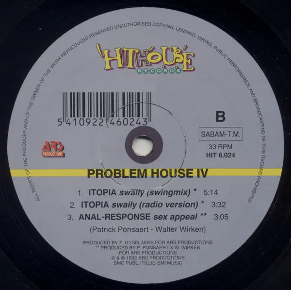 Problem House - Problem House 4, Electronic, Acid, Breakbeat, Techno, 1992 - Hithouse Records, Belgium, Vinyl 1x 12", 33 ⅓ RP