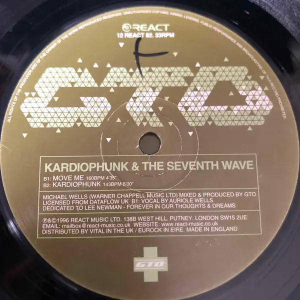 GTO - Kardiophunk & The Seventh Wave, Electronic, Hardcore, House, Techno, 1996 - React, UK, Vinyl 1x 12", 33 ⅓ RPM