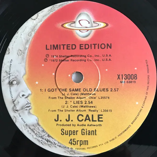J.J. Cale - Cocaine, Funk / Soul, Rock, Blues Rock, Funk, 1978 - Shelter Records, Australia, Vinyl 1x 12", 45 RPM, Limited Ed