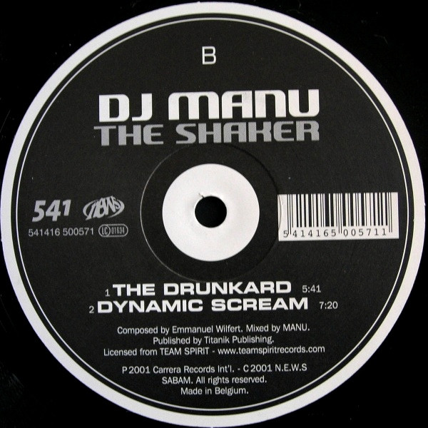 DJ Manu - The Shaker, Electronic, Tech House, Techno, 2001 - 541, Belgium, Vinyl 1x 12", 45 RPM, 33 ⅓ RPM