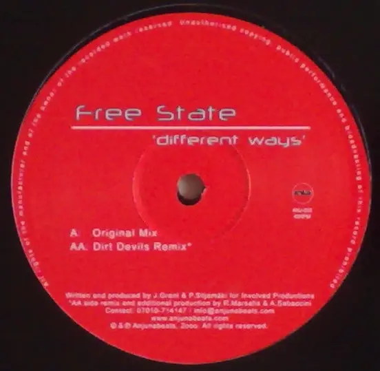 Free State - Different Ways, Electronic, Trance, 2000 - Anjunabeats, UK, Vinyl 1x 12", 45 RPM