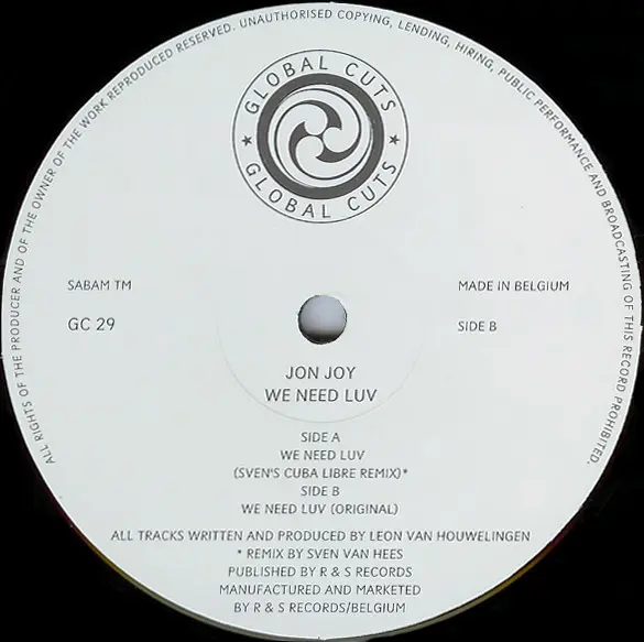 Jon Joy - We Need Luv - 1994 - Tech House - Global Cuts - Vinyl 1x 12", 45 RPM