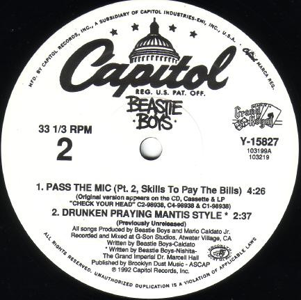 Beastie Boys - Pass The Mic, Electronic, Hip Hop, Experimental, 1992 - Capitol Records, Grand Royal, US, Vinyl 1x 12", Single