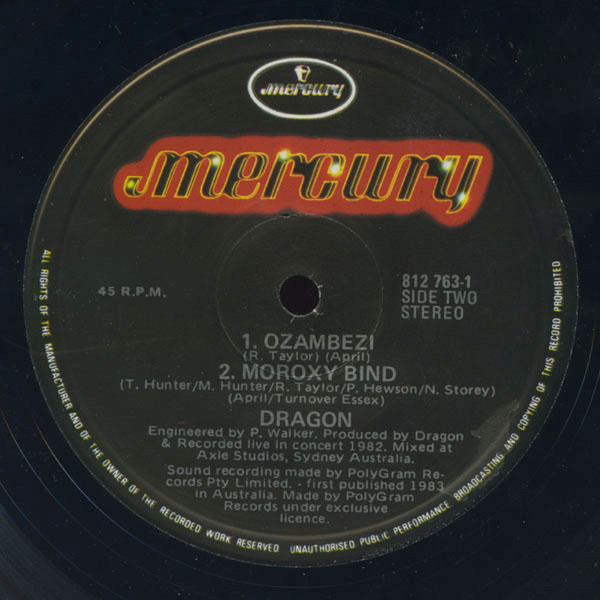 Dragon (5) - Rain, Rock, Pop Rock, 1983 - Mercury, Australia, Vinyl 1x 12", 45 RPM, Limited Edition
