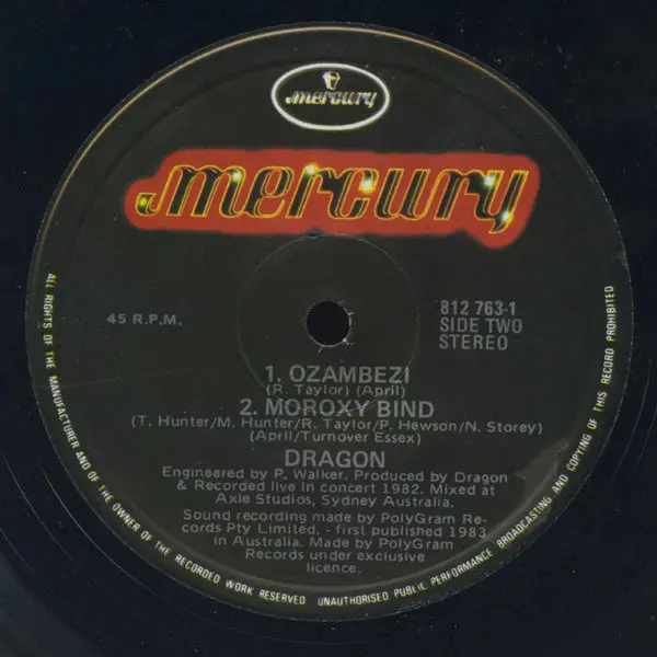 Dragon (5) - Rain, Rock, Pop Rock, 1983 - Mercury, Australia, Vinyl 1x 12", 45 RPM, Limited Edition
