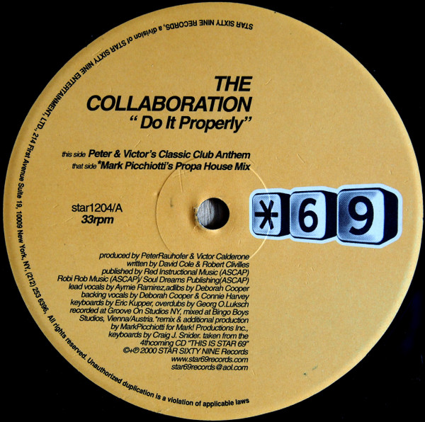 Collaboration, The - Do It Properly, Electronic, Deep House, House, Tech House, 2000 - Star 69 Records, US, Vinyl 2x 12", 33 