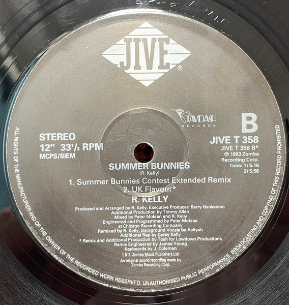 R. Kelly - Summer Bunnies, Funk / Soul, Contemporary R&B, 2009 - Jive, Tavdash Records, UK, Vinyl 1x 12", 33 ⅓ RPM, Single, R