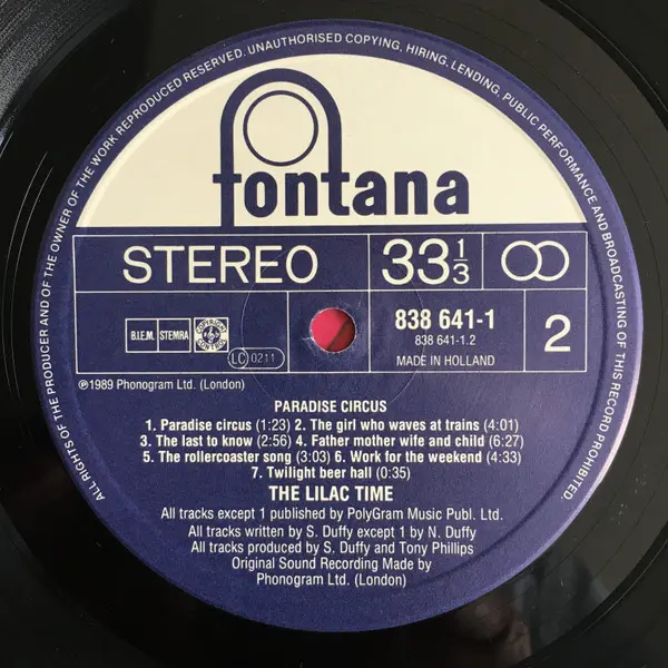 Lilac Time, The - Paradise Circus, Folk, World, & Country, Rock, Alternative Rock, Folk Rock, 1989 - Fontana, Netherlands, Vi