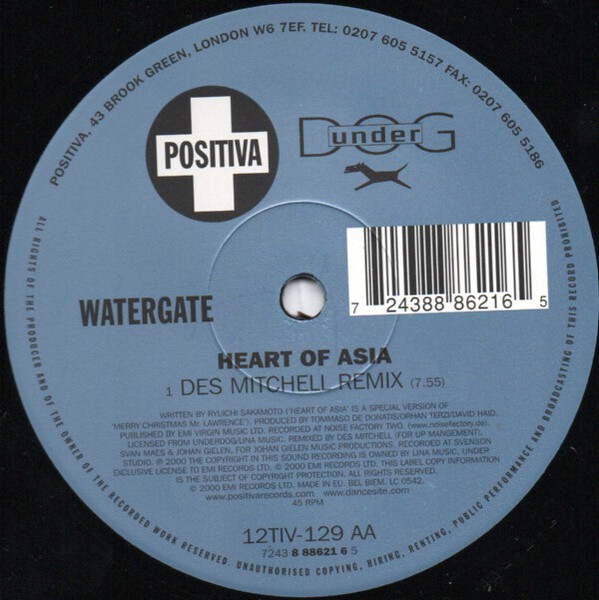 Watergate - Heart Of Asia, Electronic, Progressive House, Progressive Trance, Trance, 2000 - Positiva, UK, Vinyl 1x 12", 33 ⅓