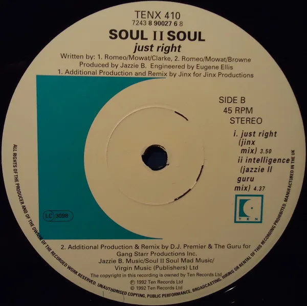 Album cover for Just Right by Soul II Soul