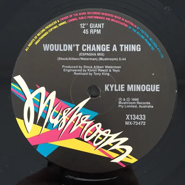 Kylie Minogue - Tears On My Pillow, Electronic, Synth-pop, 1990 - Mushroom, Australia & New Zealand, Vinyl 1x 12", 45 RPM, Si