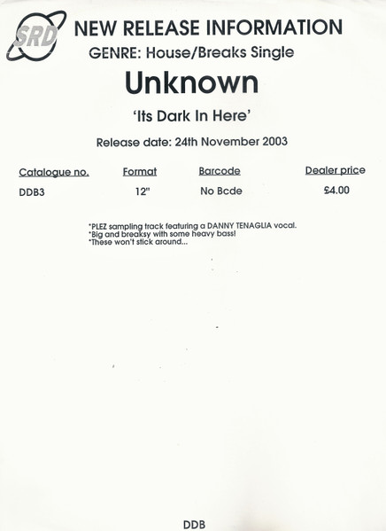 Plez vs. Look, The - It's Dark In Here, Electronic, Breakbeat, Breaks, 2003 - DDB Records, UK, Vinyl 1x 12", 45 RPM, Single S