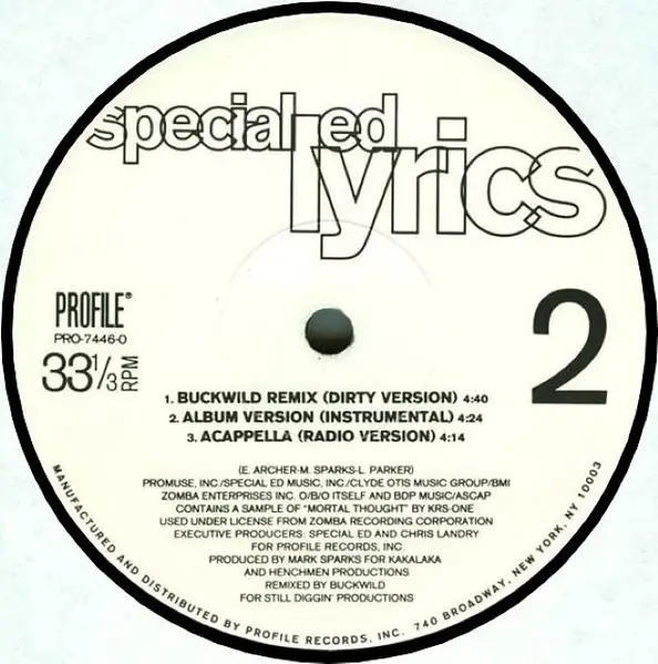 Special Ed - Lyrics, Hip Hop, 1995 - Profile Records, US, Vinyl 1x 12", 33 ⅓ RPM