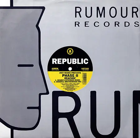 Joey Negro Presents Phase II - Reachin', Electronic, House, 1991 - Republic Records (2), UK, Vinyl 1x 12", 45 RPM, EP