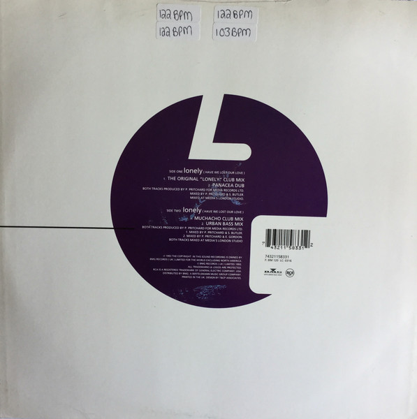 Lance Ellington - Lonely (Have We Lost Our Love), Electronic, Garage House, House, 1993 - RCA, UK, Vinyl 1x 12", 33 ⅓ RPM, Si