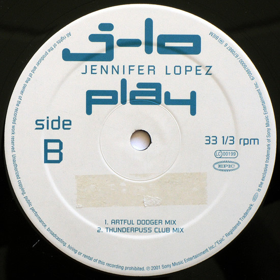 Jennifer Lopez - Play, Electronic, House, UK Garage, 2001 - Epic, Europe, Vinyl 1x 12", 33 ⅓ RPM
