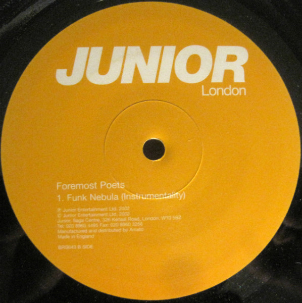 Foremost Poets - Funk Nebula, Electronic, Tech House, Techno, 2002 - Junior London, UK, Vinyl 1x 12"