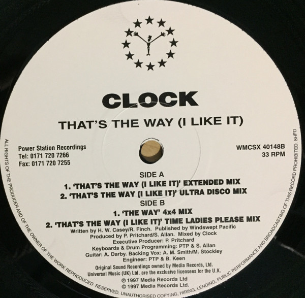 Clock - That's The Way (I Like It), Electronic, Euro House, 1997 - Media Records Ltd., UK, Vinyl 1x 12", 33 ⅓ RPM, Promo